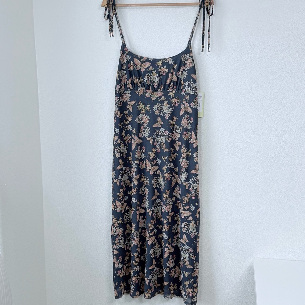 NWT Live To Be Spoiled Butterfly Mesh Overlay Midi Slip Dress Navy Floral Large